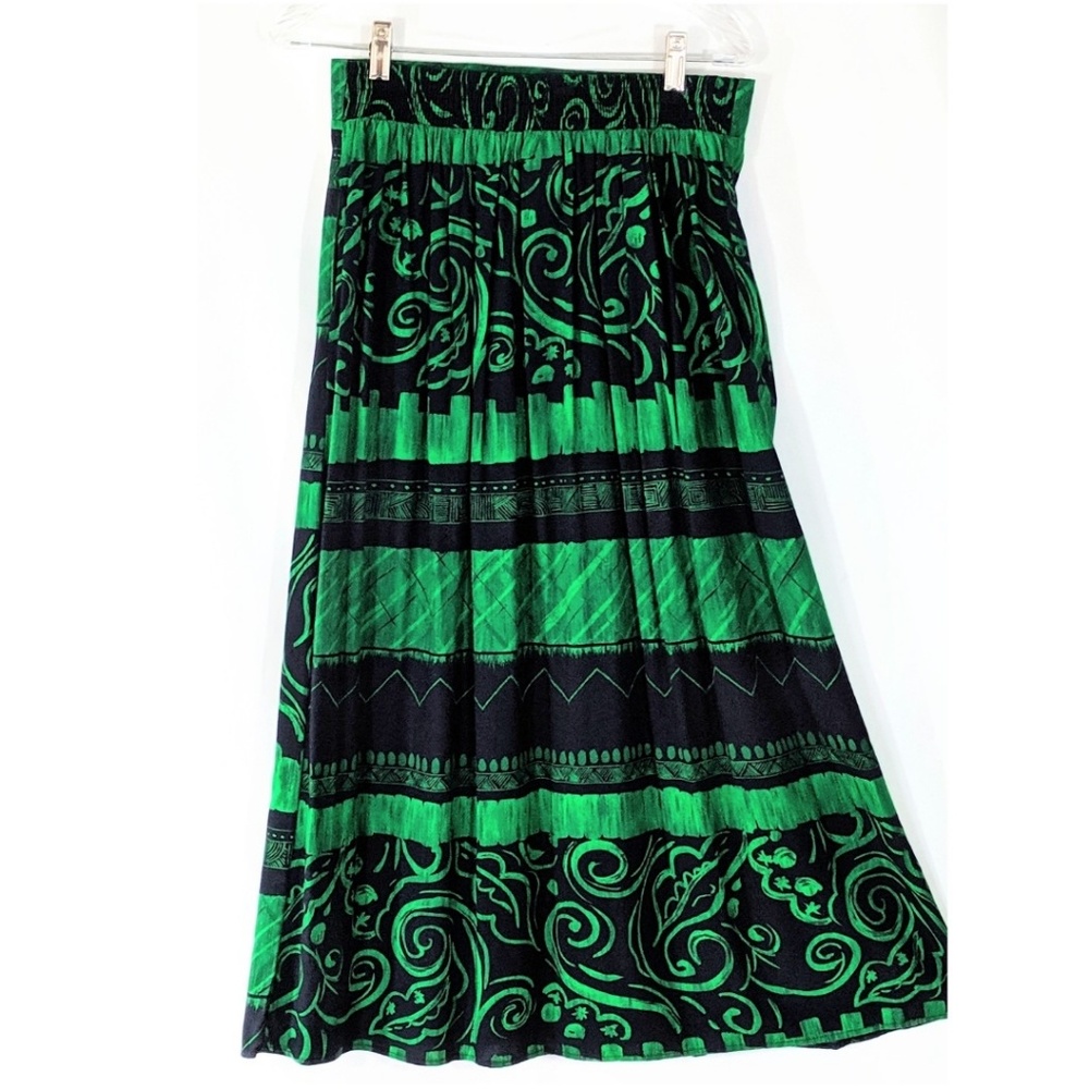 Pleated Skirt Large Green & Navy